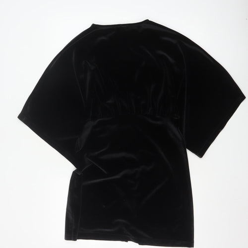 ZARA Women Black Velvet V-Neck Kimono Sleeve Shift Dress Size 8