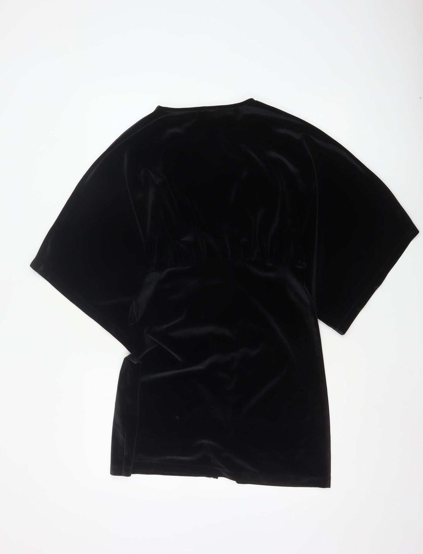 ZARA Women Black Velvet V-Neck Kimono Sleeve Shift Dress Size 8