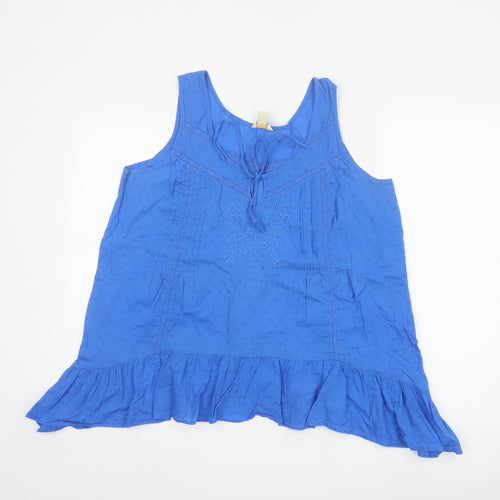 Monsoon Women Blue 100% Cotton Tunic Blouse Size 16 Sleeveless