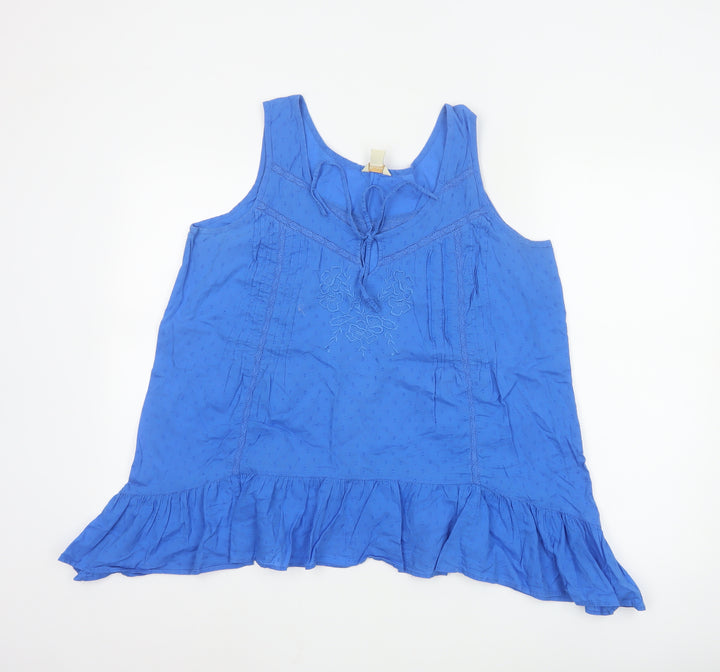 Monsoon Women Blue 100% Cotton Tunic Blouse Size 16 Sleeveless