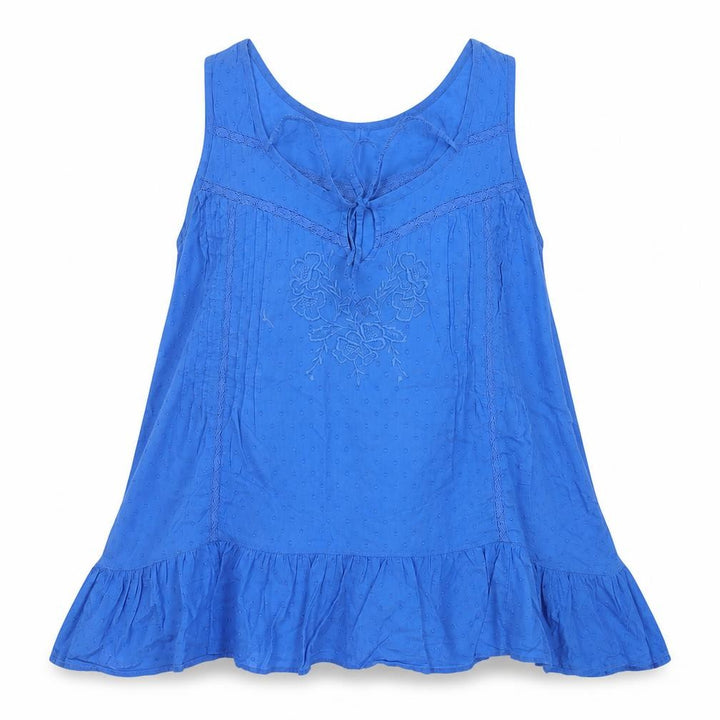 Monsoon Women Blue 100% Cotton Tunic Blouse Size 16 Sleeveless