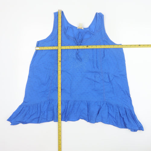 Monsoon Women Blue 100% Cotton Tunic Blouse Size 16 Sleeveless