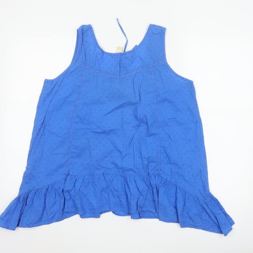 Monsoon Women Blue 100% Cotton Tunic Blouse Size 16 Sleeveless