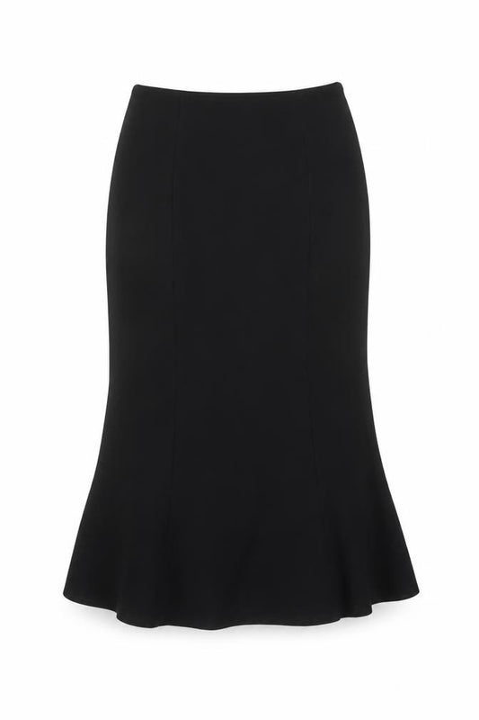 Front view of Country Casuals Women’s Black Wool Blend Trumpet Midi Skirt, size UK 10