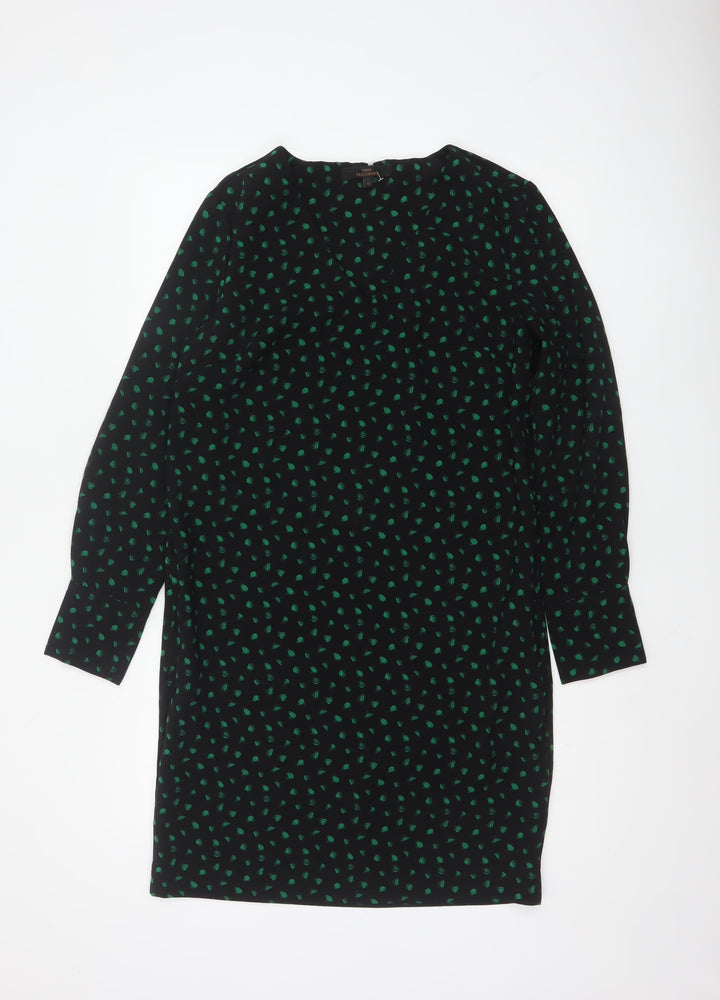 Next Women Black Green Floral Shift Dress Size 10 Long Sleeve