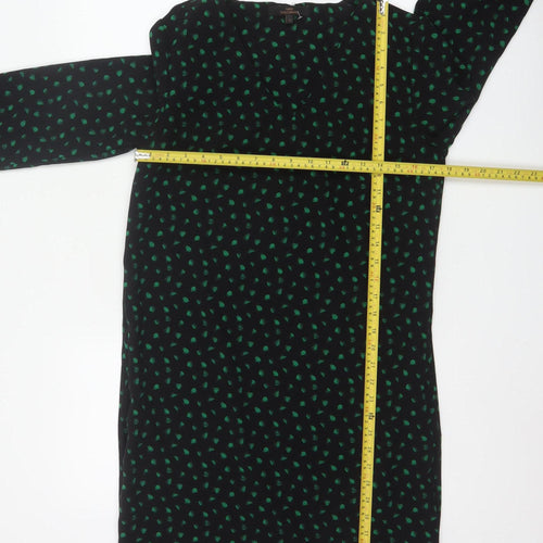Next Women Black Green Floral Shift Dress Size 10 Long Sleeve