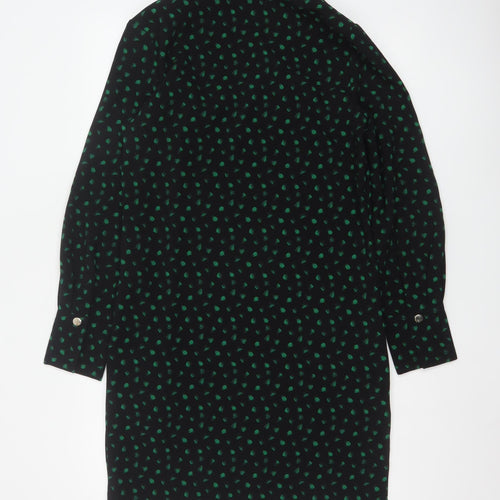 Next Women Black Green Floral Shift Dress Size 10 Long Sleeve