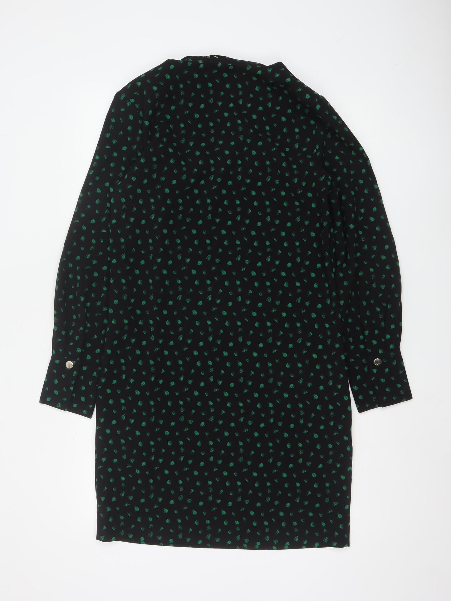 Next Women Black Green Floral Shift Dress Size 10 Long Sleeve
