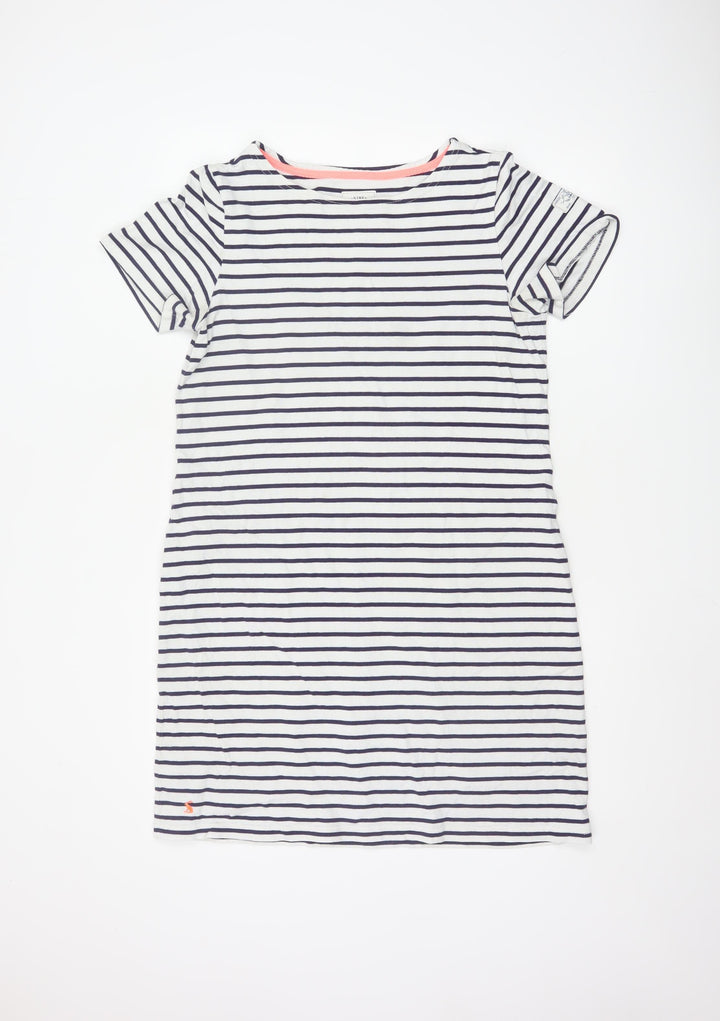Joules Women's White Navy Striped T-Shirt Dress Size 14