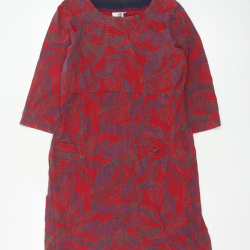 Weird Fish Women's Red Floral Cotton Shift Dress Size 12