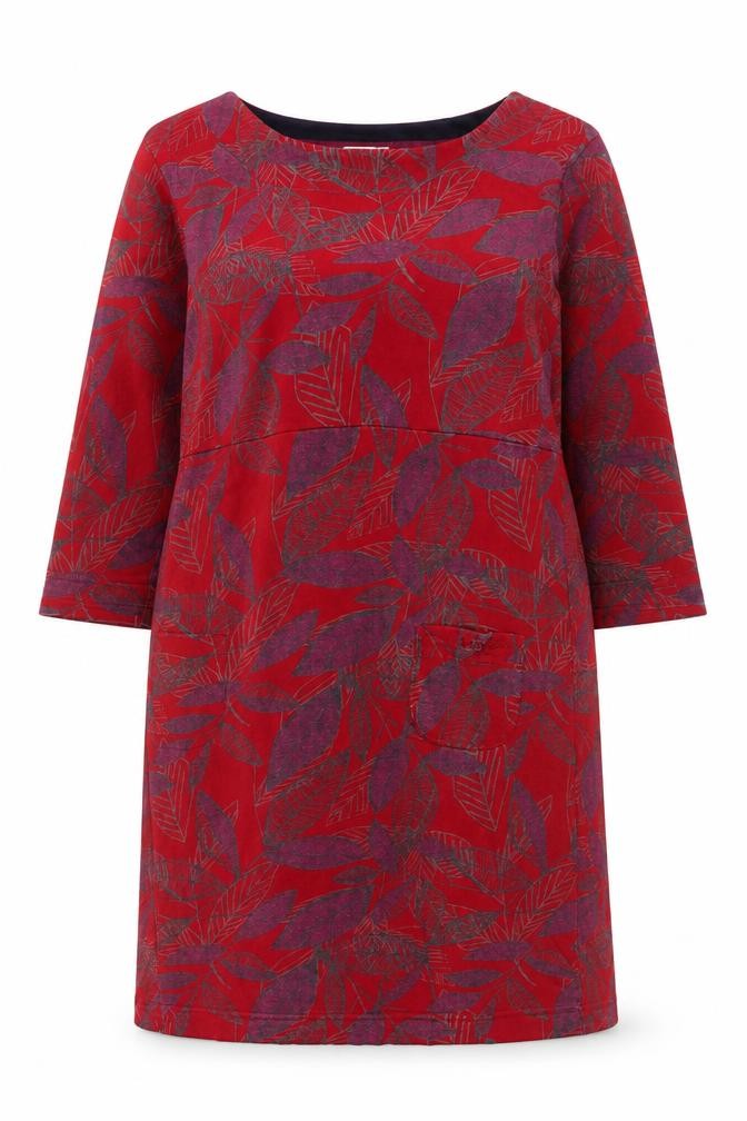 Front view of Weird Fish Women's Red Floral Cotton Shift Dress, size 12