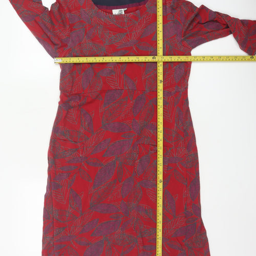 Weird Fish Women's Red Floral Cotton Shift Dress Size 12