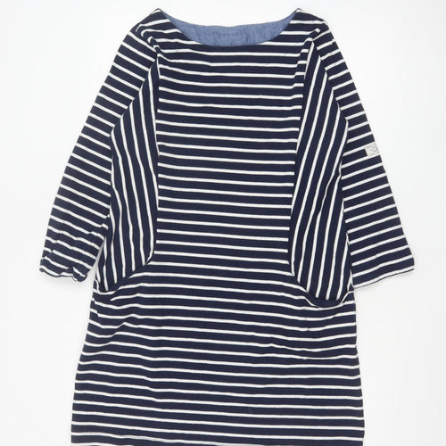 Joules Women Blue White Striped Shift Dress Size 14 Cotton 3/4 Sleeve
