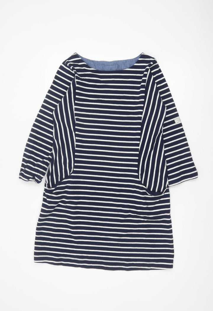 Joules Women Blue White Striped Shift Dress Size 14 Cotton 3/4 Sleeve