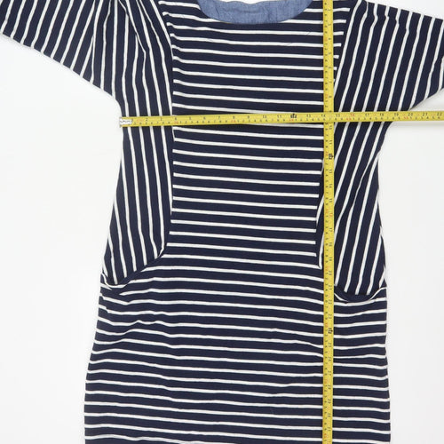 Joules Women Blue White Striped Shift Dress Size 14 Cotton 3/4 Sleeve