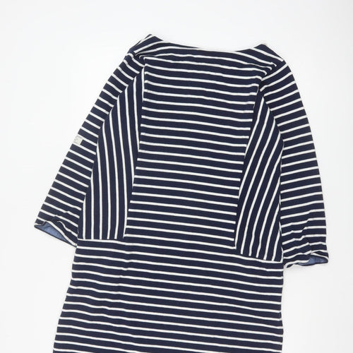 Joules Women Blue White Striped Shift Dress Size 14 Cotton 3/4 Sleeve