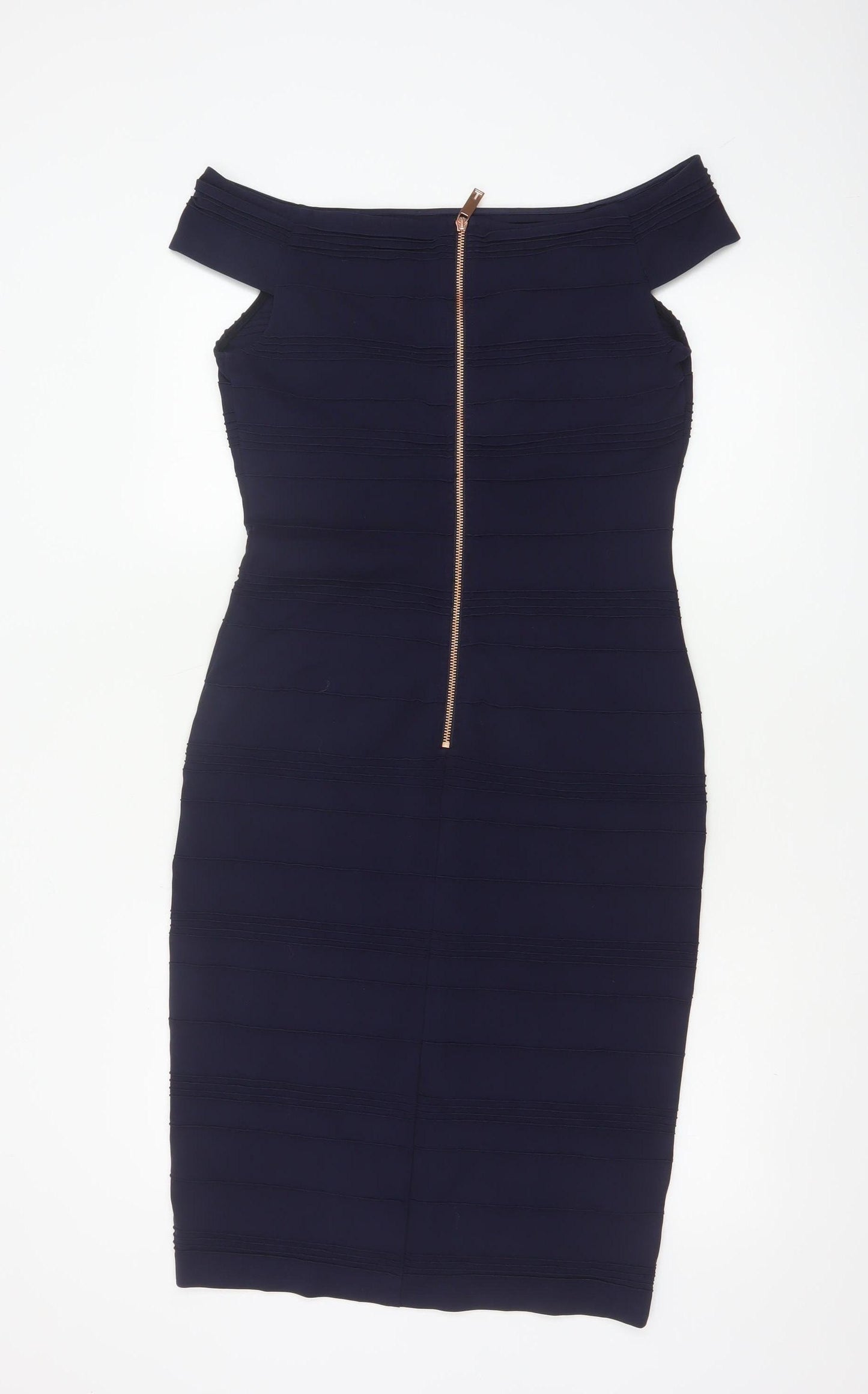 Ted Baker Women's Blue Off Shoulder Bodycon Knee Length Dress Size 12