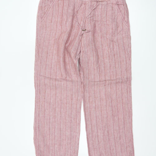 Marks and Spencer Women Pink Striped Linen Wide-Leg Trousers Size 12
