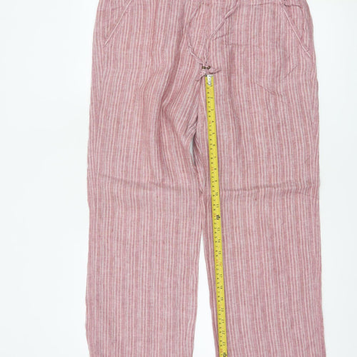 Marks and Spencer Women Pink Striped Linen Wide-Leg Trousers Size 12