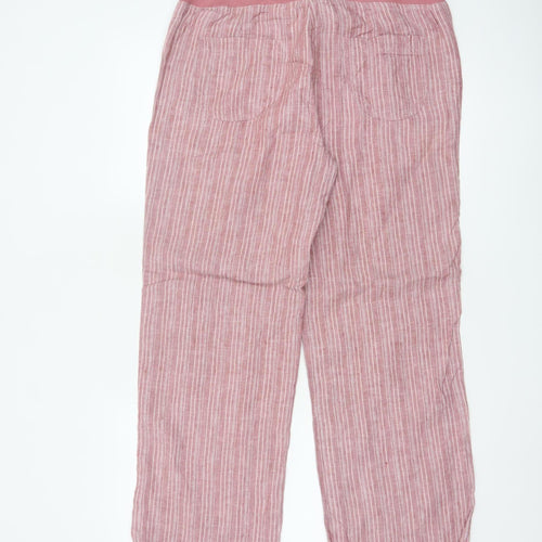 Marks and Spencer Women Pink Striped Linen Wide-Leg Trousers Size 12