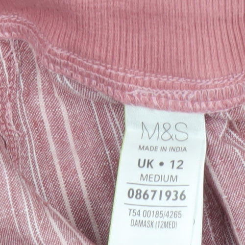 Marks and Spencer Women Pink Striped Linen Wide-Leg Trousers Size 12