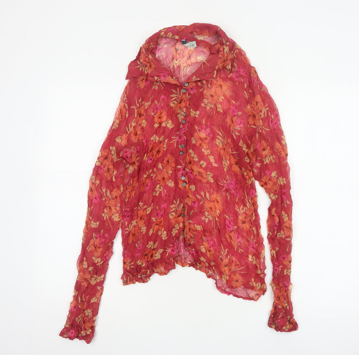 Jigsaw Women Red Floral Silk Long Sleeve Tunic Blouse Size L