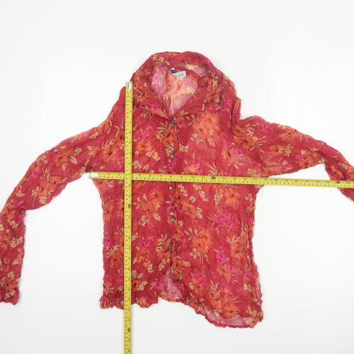 Jigsaw Women Red Floral Silk Long Sleeve Tunic Blouse Size L