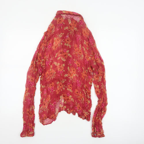 Jigsaw Women Red Floral Silk Long Sleeve Tunic Blouse Size L