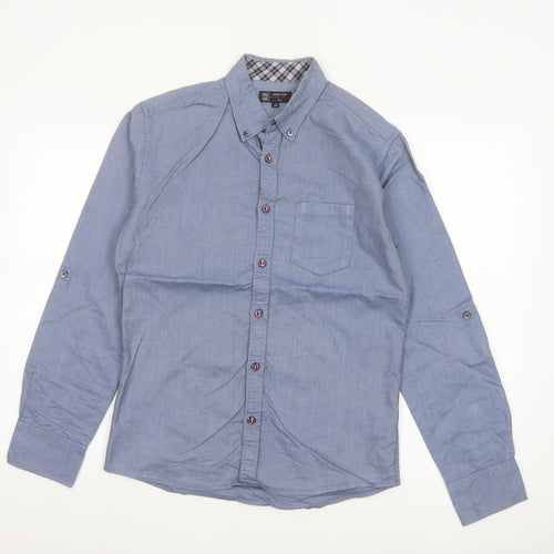Michel Klein Homme Blue Cotton Button-Up Long Sleeve Shirt Men's M