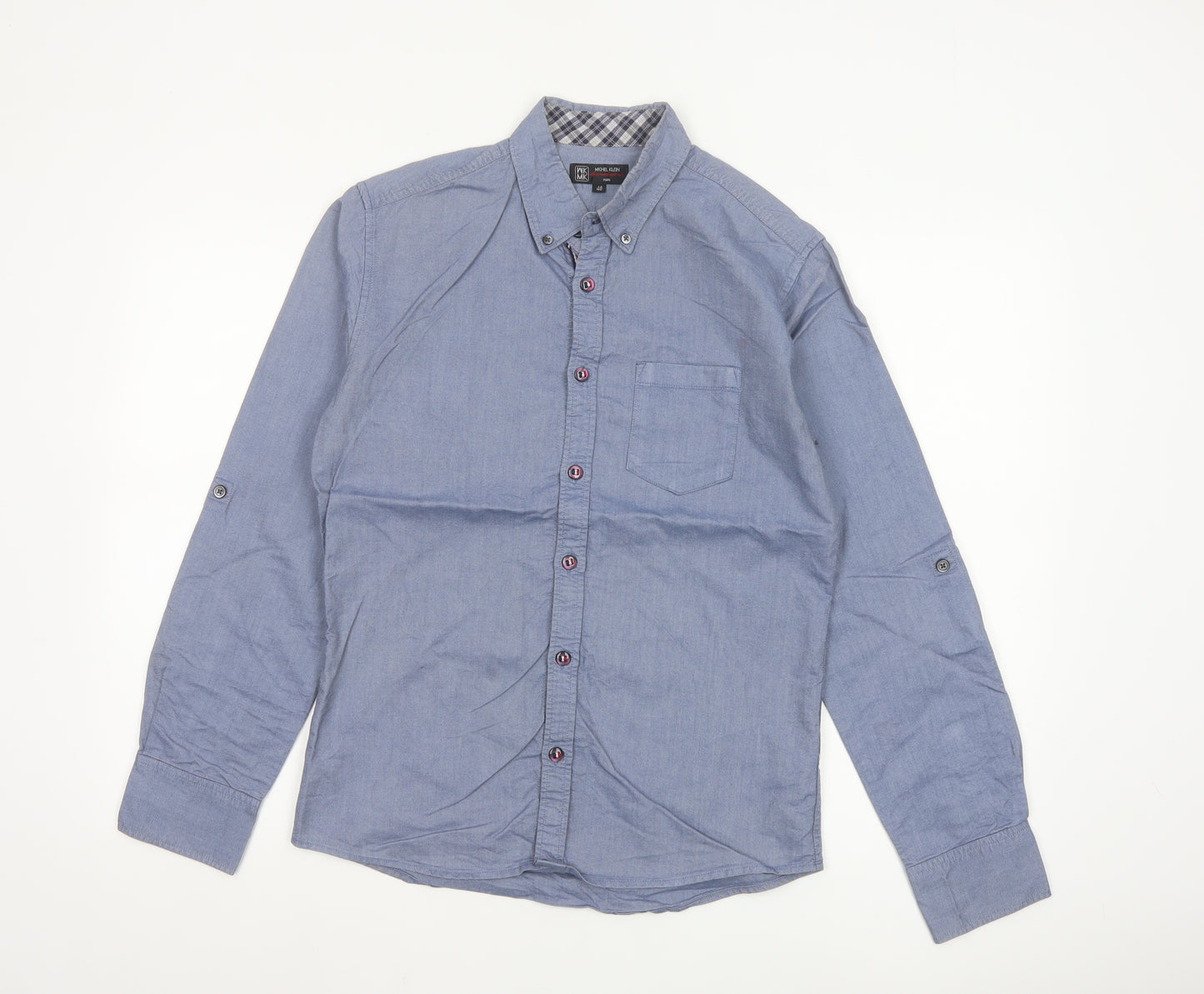 Michel Klein Homme Blue Cotton Button-Up Long Sleeve Shirt Men's M