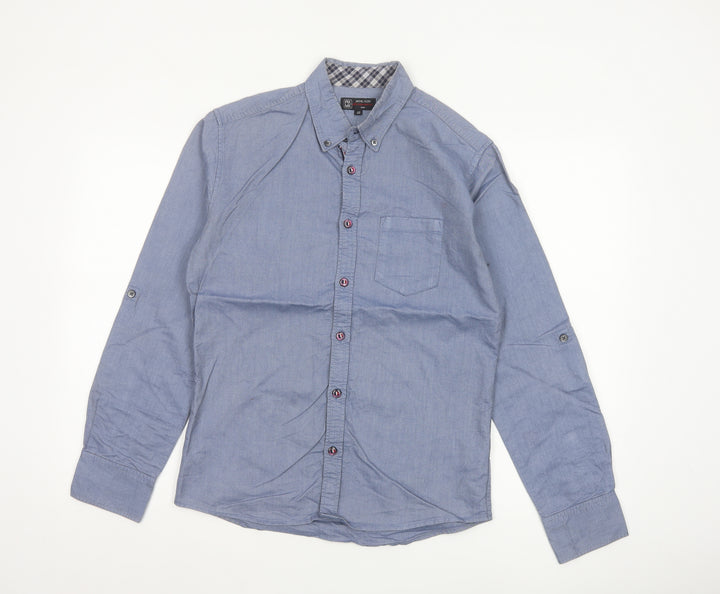 Michel Klein Homme Blue Cotton Button-Up Long Sleeve Shirt Men's M