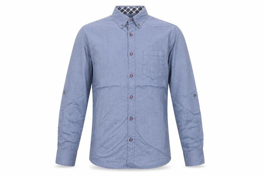 Front view of Michel Klein Homme Blue Cotton Button-Up Long Sleeve Shirt Men's M