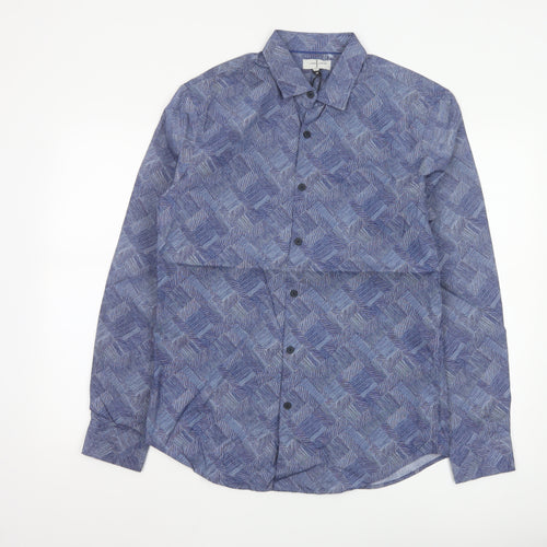 Jasper Conran Men's Blue Geometric Cotton Long Sleeve Shirt M
