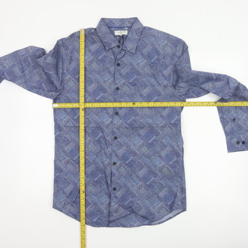 Jasper Conran Men's Blue Geometric Cotton Long Sleeve Shirt M