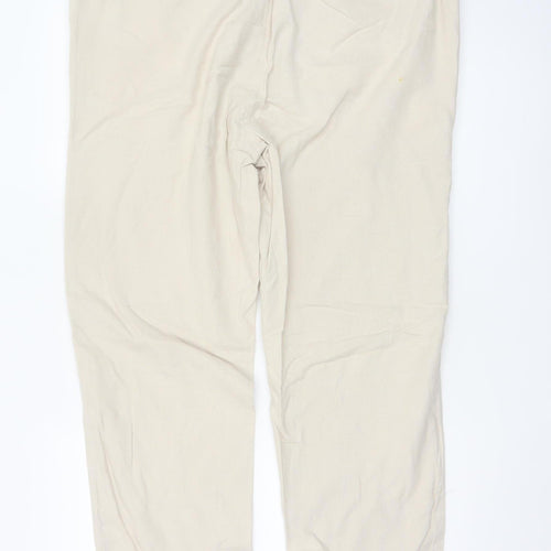 Fabric Beige Cotton Linen Men's L Casual Elastic Waist Trousers