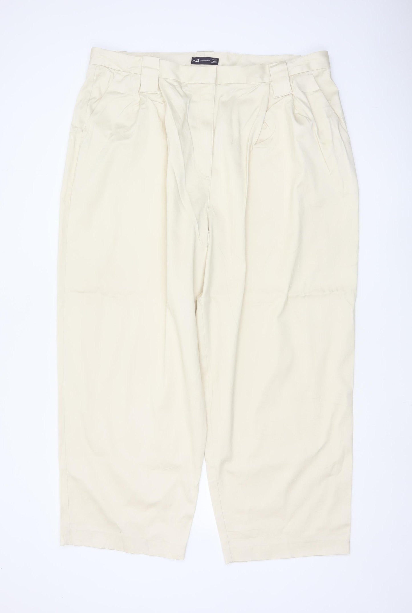 Marks and Spencer Women Beige Size 22 Regular Pleated Trousers
