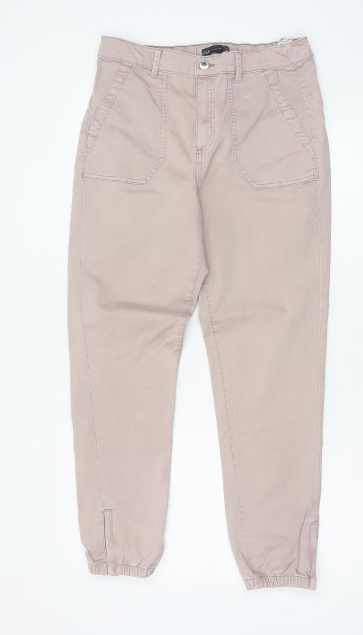 Marks and Spencer Women Beige Jogger Trousers Size 12 Regular