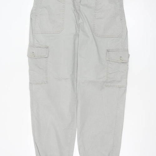 Marks and Spencer Women Light Grey Cargo Trousers Size 16 Regular Cotton Blend
