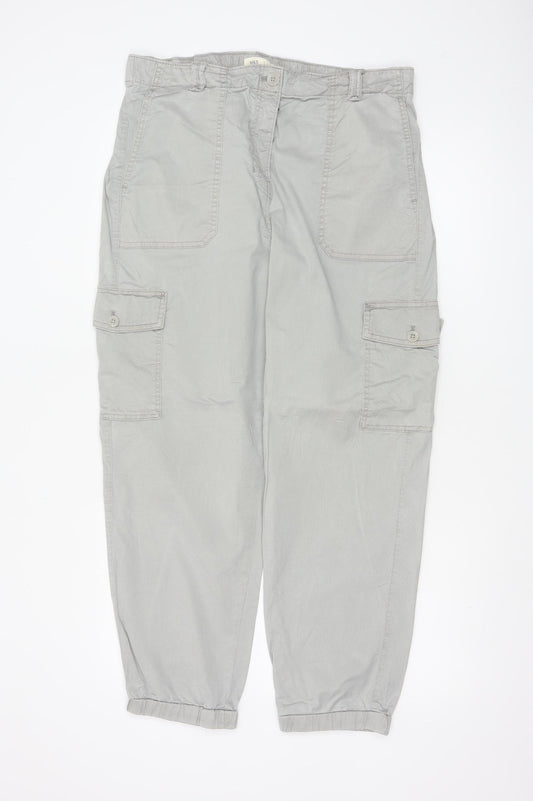 Marks and Spencer Women Light Grey Cargo Trousers Size 16 Regular Cotton Blend