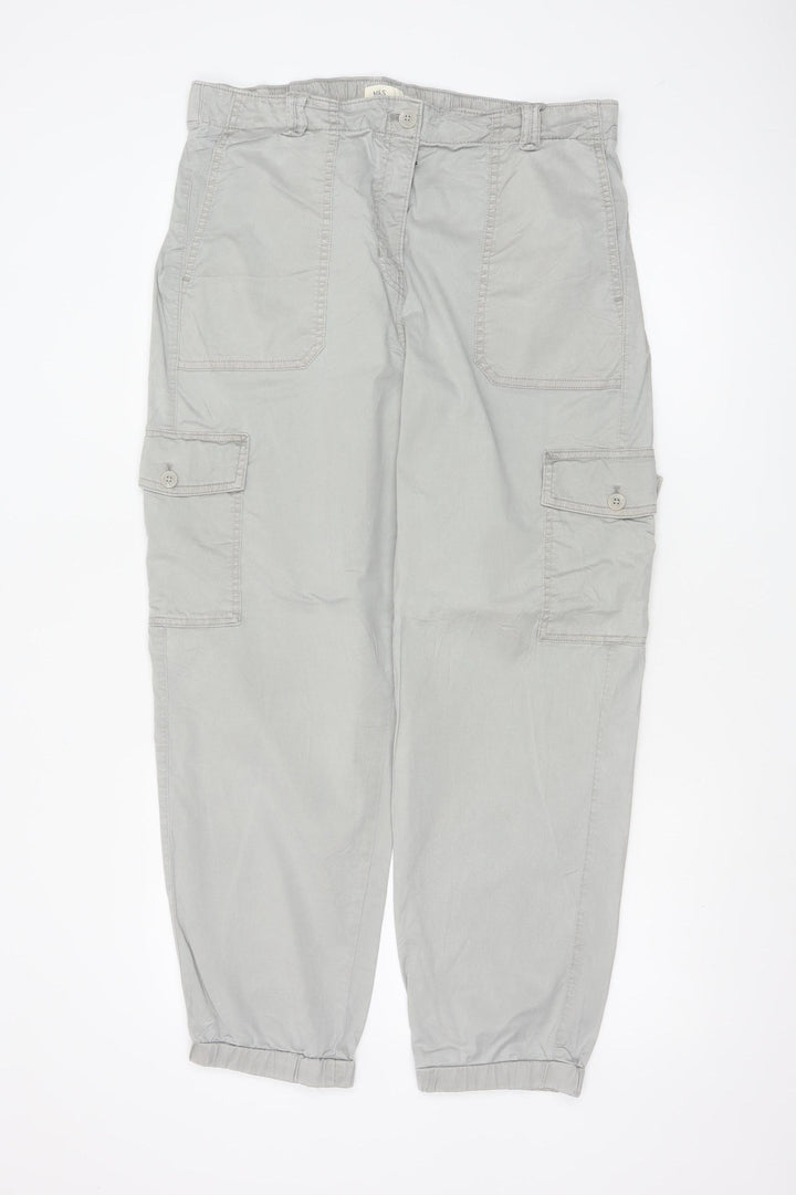 Marks and Spencer Women Light Grey Cargo Trousers Size 16 Regular Cotton Blend