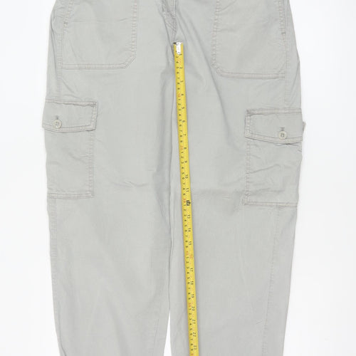 Marks and Spencer Women Light Grey Cargo Trousers Size 16 Regular Cotton Blend