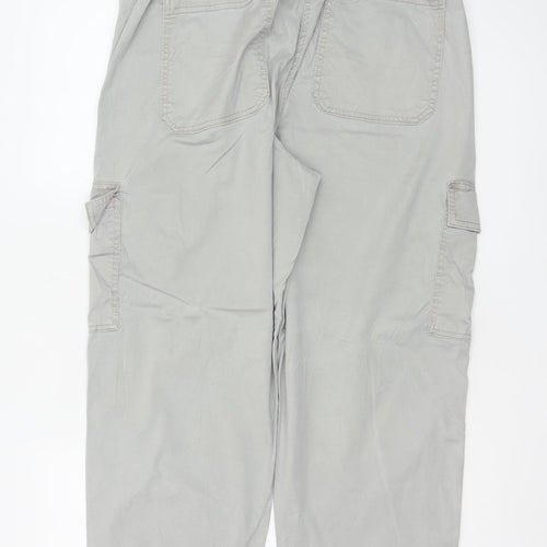 Marks and Spencer Women Light Grey Cargo Trousers Size 16 Regular Cotton Blend