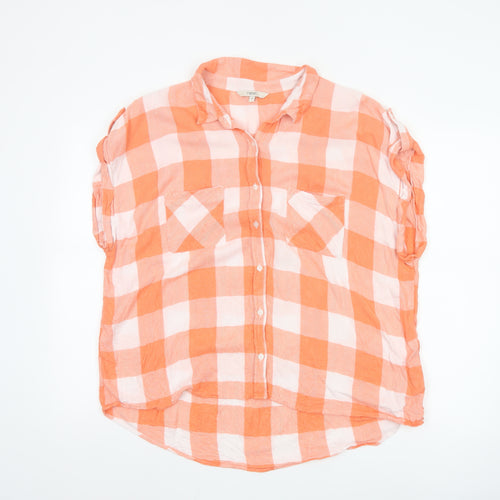 Next Women Orange Check Button-Up Blouse Size 20 Viscose