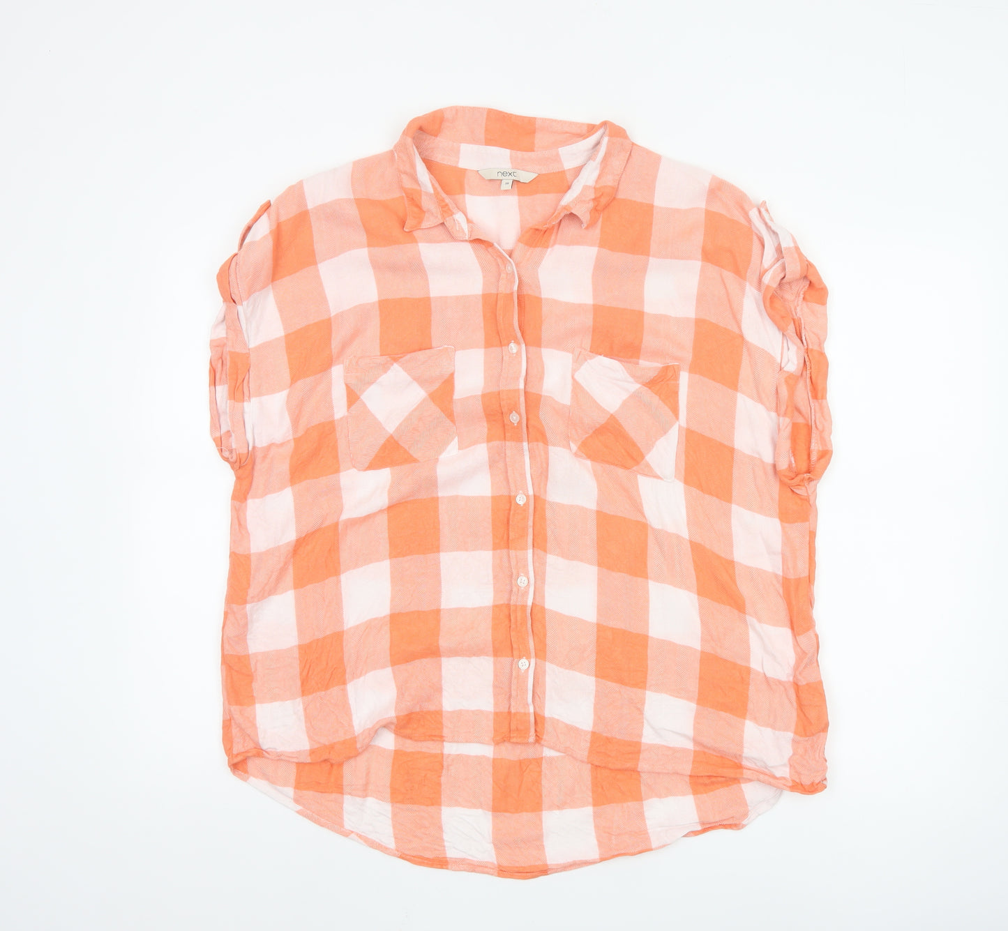 Next Women Orange Check Button-Up Blouse Size 20 Viscose