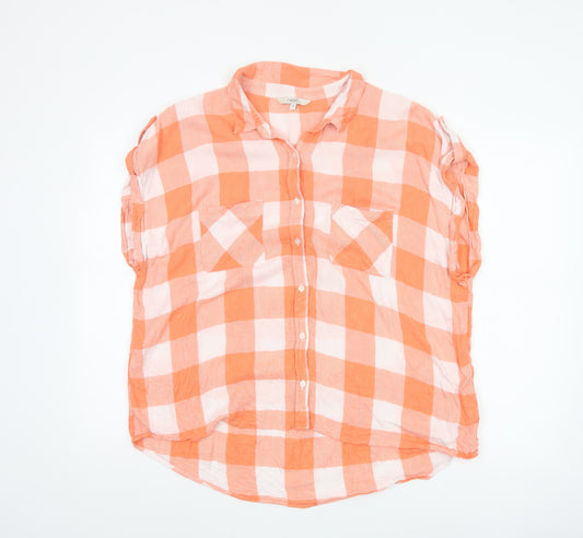 Next Women Orange Check Button-Up Blouse Size 20 Viscose