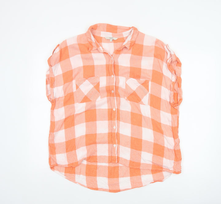 Next Women Orange Check Button-Up Blouse Size 20 Viscose