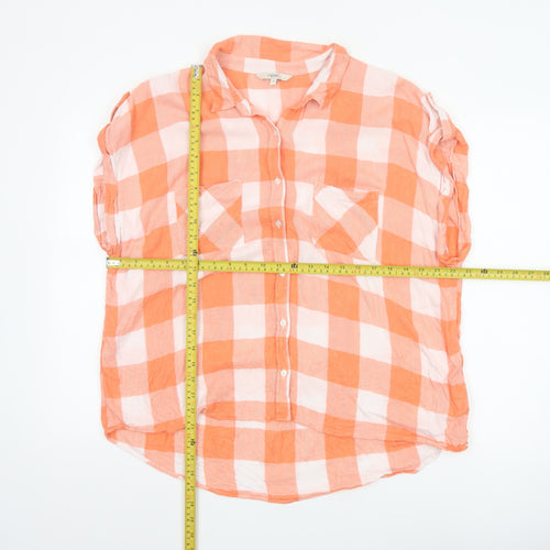 Next Women Orange Check Button-Up Blouse Size 20 Viscose