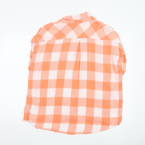 Next Women Orange Check Button-Up Blouse Size 20 Viscose