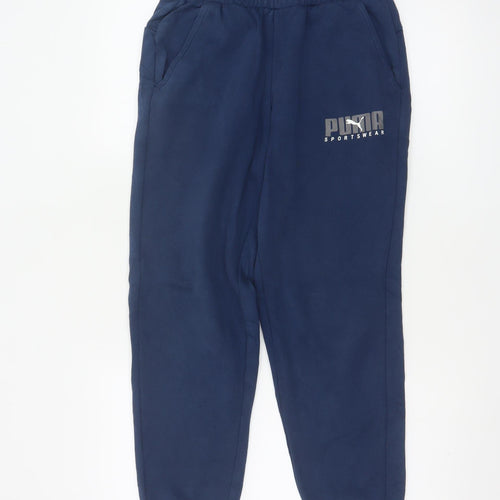 Puma Womens Navy Blue Small Jogger Sweatpants Elastic Waist Sportswear