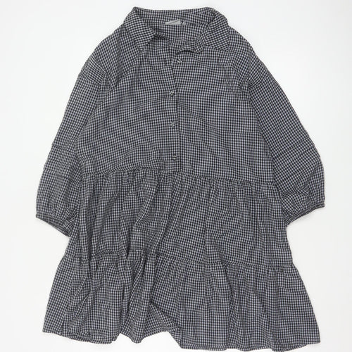 Oliver Bonas Women Black Check Shirt Dress UK 12 Long Sleeve